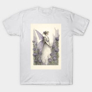 Fairy in a Purple Flower Garden Victorian Vintage Style Watercolor T-Shirt